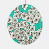 Ornement En Céramique Motif de fleurs Art déco - blanc sur turquoise (Gauche)