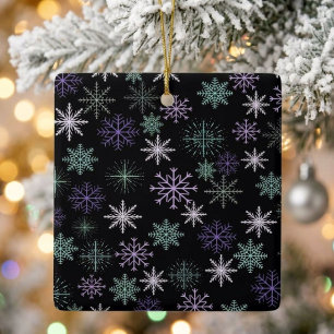Ornement En Céramique Motif de flocon de neige de Noël noir violet menth