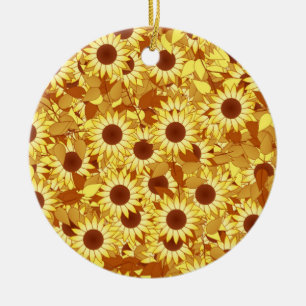 Ornement En Céramique Motif de tournesol - or, jaune et marron