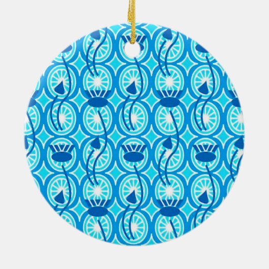 Ornement En Céramique Motif égyptien Lotus, cobalt et turquoise (Dos)