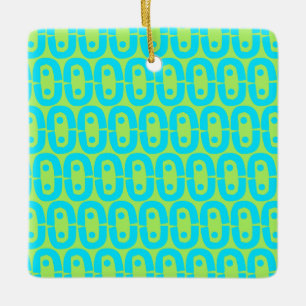 Ornement En Céramique Motif géométrique turquoise et vert lime
