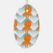 Ornement En Céramique Motif Octopus Orange Et Vagues Bleues (Droite)