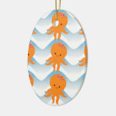 Ornement En Céramique Motif Octopus Orange Et Vagues Bleues (Gauche)