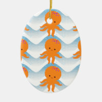 Motif Octopus Orange Et Vagues Bleues