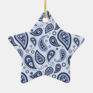 Ornement En Céramique Motif Paisley Bleu