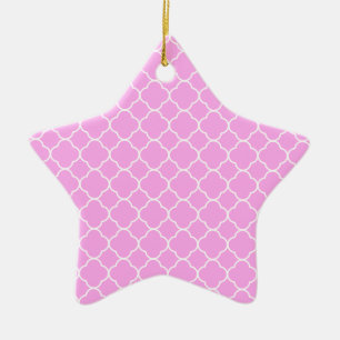 Ornement En Céramique Motif Quatrefoil Rose Et Blanc