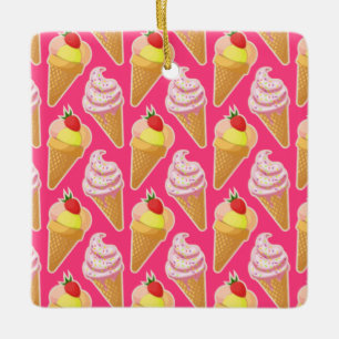 Ornement En Céramique Motif rose Kawaii avec crème glacée aux fraises