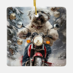 Ornement En Céramique Moto à chiens Havanais Noël