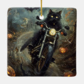 Ornement En Céramique Moto à équitation Chat Noir Halloween effrayant (Dos)