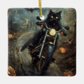 Ornement En Céramique Moto à équitation Chat Noir Halloween effrayant (Devant)