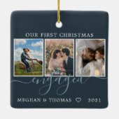 Ornement En Céramique Multi photos first Christmas Engaged blue (Dos)