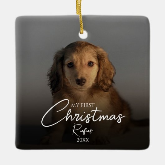 Ornement En Céramique My First Christmas Pet Photo Script élégant (Devant)