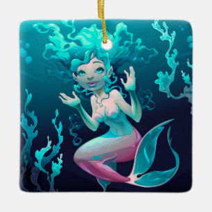 Ornement En Céramique Natation bleue de sirène dans l'océan