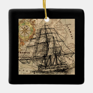 Ornement En Céramique Navire Vintage Et Carte