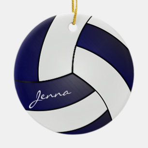 Ornement En Céramique Navy Blue and White Volleyball 🏐  Nom DO-IT-YOU