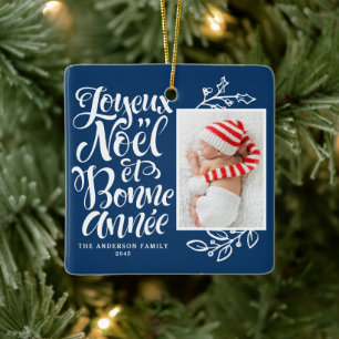 Ornement En Céramique Navy Blue Joyeux Noël et Bonne Année Photo