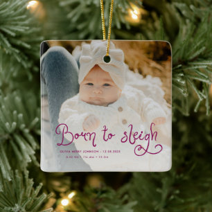 Ornement En Céramique Né pour dévaler bébé photo naissance stats Noël