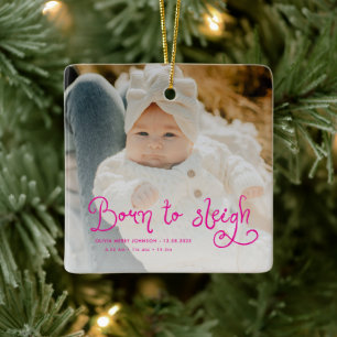 Ornement En Céramique Né pour dévaler bébé photo naissance stats Noël