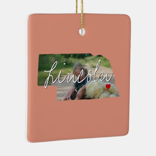 Ornement En Céramique Nebraska State Photo insert and town name (Droite)