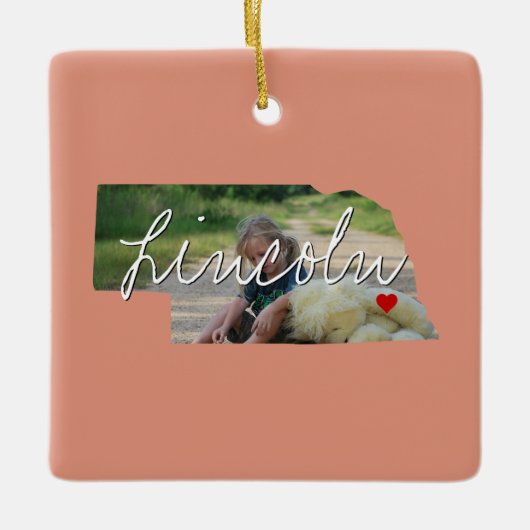 Ornement En Céramique Nebraska State Photo insert and town name (Devant)