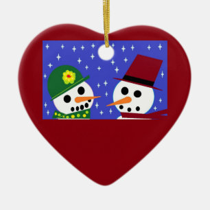 ORNEMENT EN CÉRAMIQUE NEIGE FEMME NEIGE HOMME NEIGE PERSONNES COEUR ORNE