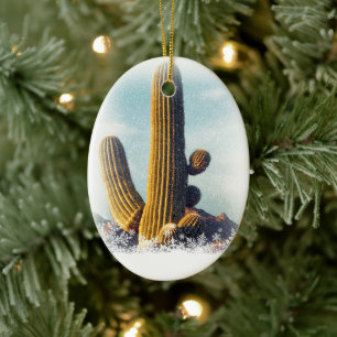 Ornement En Céramique Neige tombant sur Saguaro