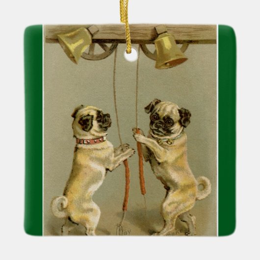 Ornement En Céramique New Year Pugs Ringing Bells Ornament (Devant)