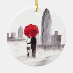 Ornement En Céramique New York amour couple rouge parapluie NYC Manhatta