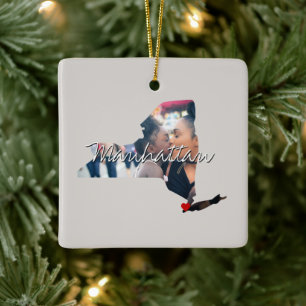 Ornement En Céramique New York State Photo insert and town name