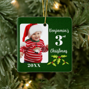 Ornement En Céramique Noël 3ème de Bébé Vert Tissu Faux Objet de Souveni