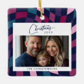 Ornement En Céramique Noël À damiers photo colorée (Devant)