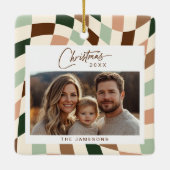 Ornement En Céramique Noël À damiers photo neutre (Dos)