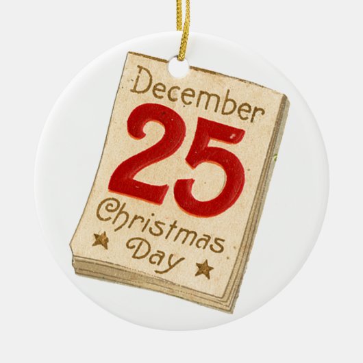 Ornement En Céramique Noël à l'ancienne, le 25 décembre (Devant)