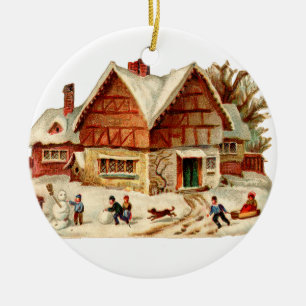 Ornement En Céramique Noël à l'ancienne, Maison