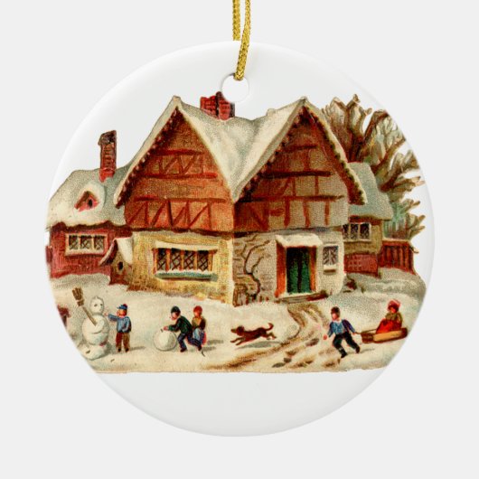 Ornement En Céramique Noël à l'ancienne, Maison (Devant)