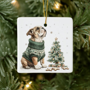 Ornement En Céramique Noël Anglais Chien de Noël Arbre