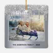 Ornement En Céramique Noël argent parties scintillant gouttes photo hive (Dos)