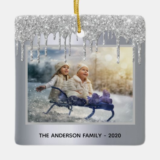 Ornement En Céramique Noël argent parties scintillant gouttes photo hive (Devant)