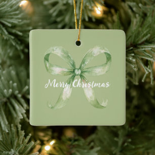 Ornement En Céramique Noël au ruban vert avocat