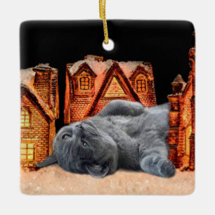 Ornement En Céramique Noël aux chats gris