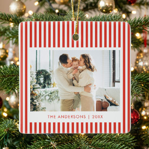 Ornement En Céramique Noël avec bandes rouges personnalisé photo moderne