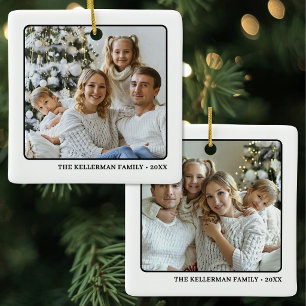 Ornement En Céramique Noël avec deux photos de famille recto-verso