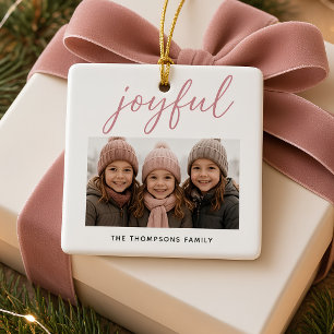 Ornement En Céramique Noël avec photo de famille personnalisée et joyeus