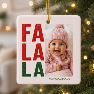 Ornement En Céramique Noël avec photo de famille personnalisée Fa La La