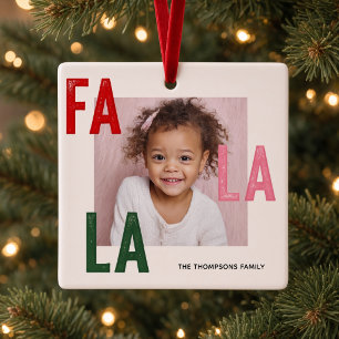 Ornement En Céramique Noël avec photo de famille personnalisée Fa La La