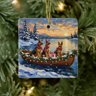 Ornement En Céramique Noël Bateau de la fête de chien de berger allemand