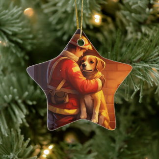 Ornement En Céramique Noël Beagle, Cadeau pour amateur de pompier canin