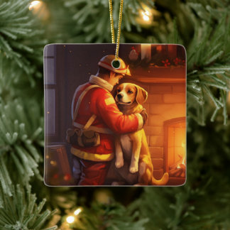 Ornement En Céramique Noël Beagle, Cadeau pour amateur de pompiers canin