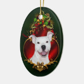 Ornement En Céramique Noël blanc de pitbull (Gauche)