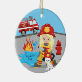 Ornement En Céramique Noël blond de fille de sapeur-pompier unique (Droite)